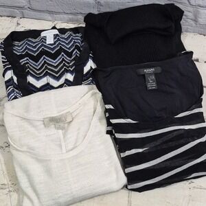 Womens Office Wear Lot Of 4 Sweaters Tops Size M Black White Stripes